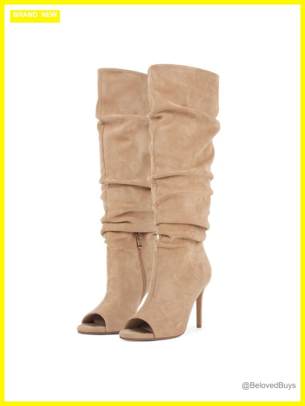 Peep Toe Slouch Knee High Boots High Stiletto Heel Faux Suede Dress Boots